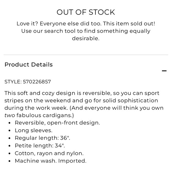 Chicos Solid-Striped Reversible Cardigan - Picture 4 of 8